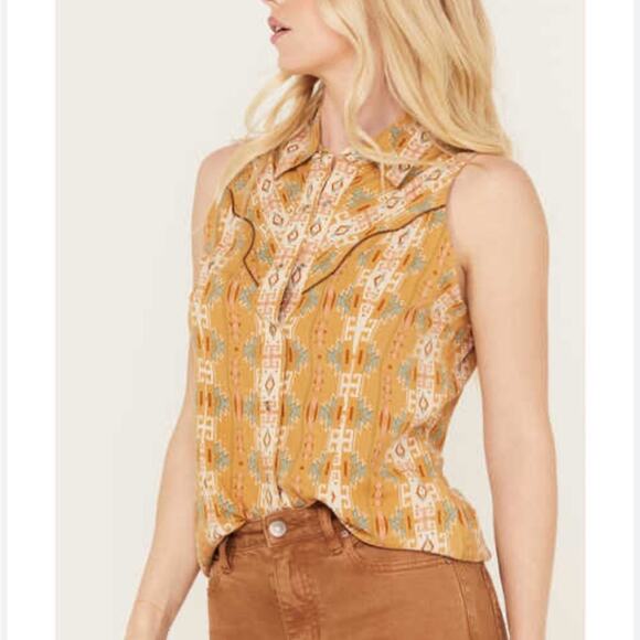 Woolrich Peach Fuzz Woven Textured Button Front Sleeveless Top Size Small - Picture 9 of 9